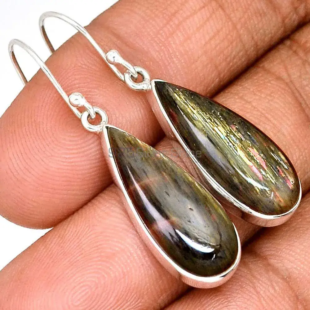 Fine 925 Sterling Silver Earrings In Semi Precious Silver Sheen Gemstone 925SE2813_5