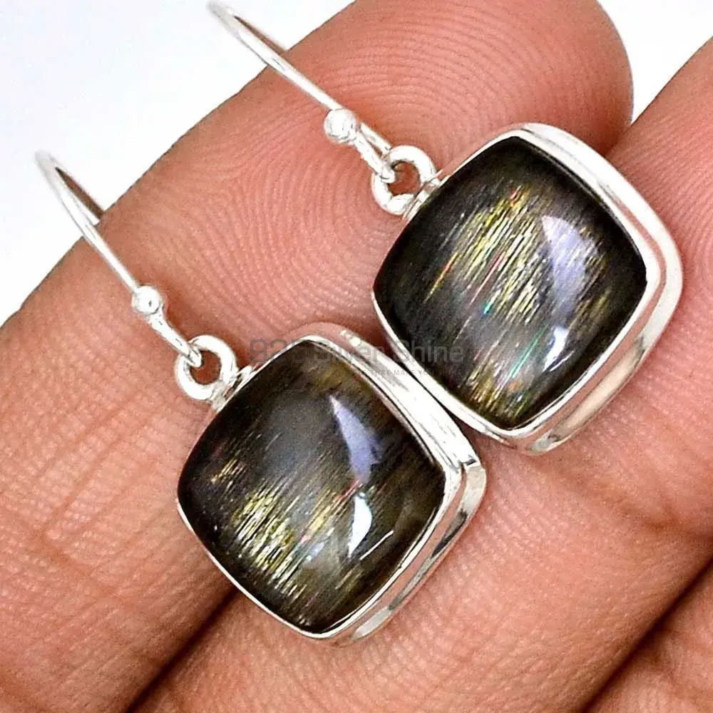 Fine 925 Sterling Silver Earrings In Semi Precious Silver Sheen Gemstone 925SE2813_9