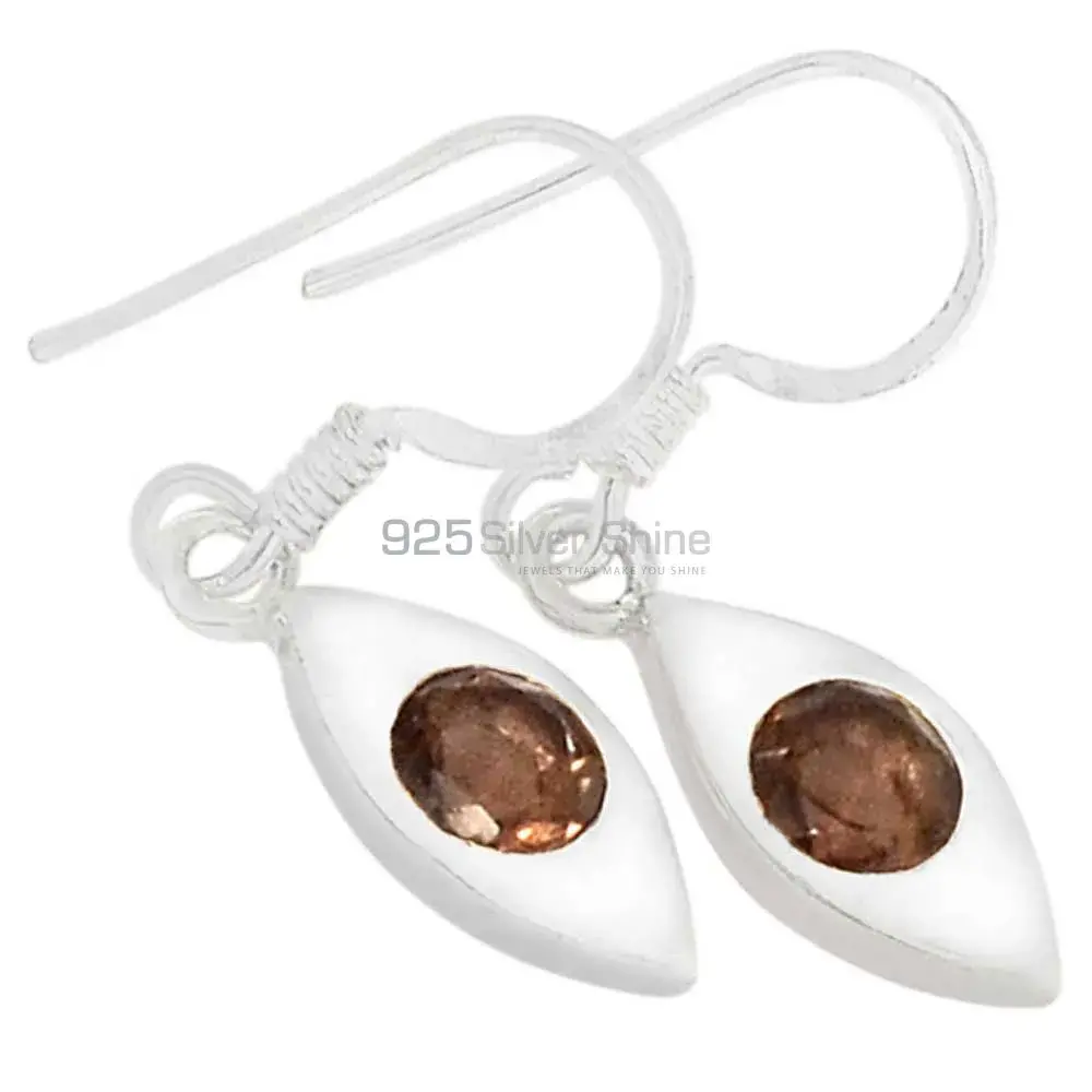 Fine 925 Sterling Silver Earrings In Semi Precious Smoky Quartz Gemstone 925SE464