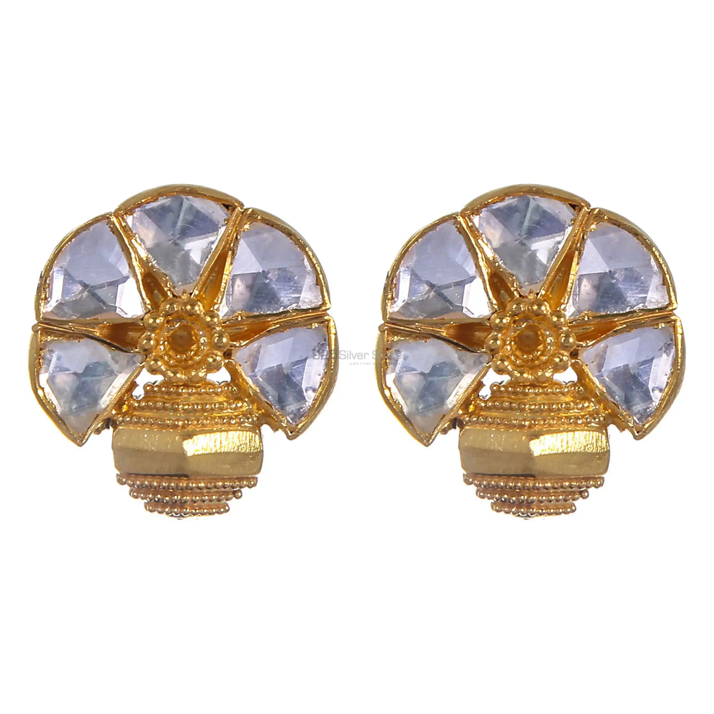Fine 925 Sterling Silver Gold Plated Earrings In White Topaz Gemstone 925SE305_1