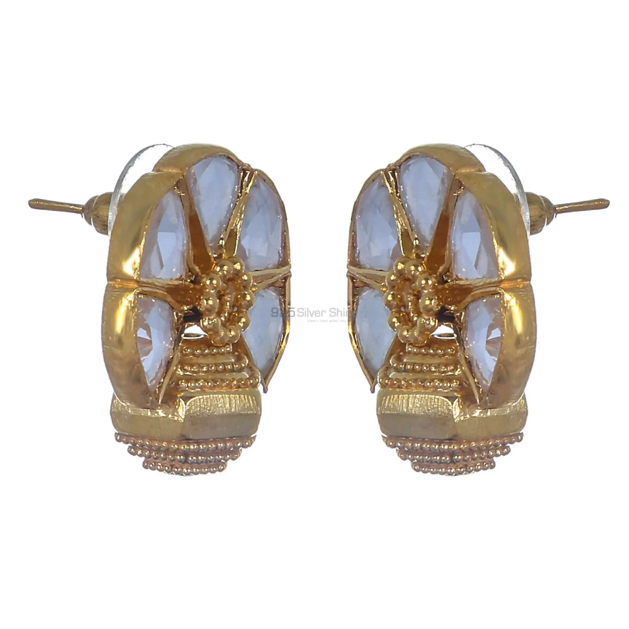 Fine 925 Sterling Silver Gold Plated Earrings In White Topaz Gemstone 925SE305_2