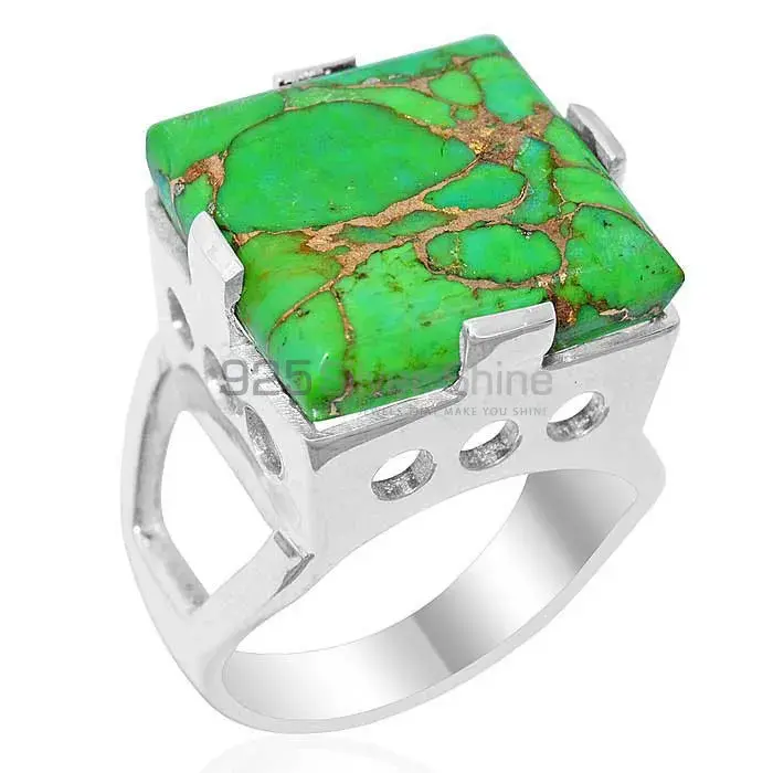 Fine 925 Sterling Silver Rings In Genuine Green Copper Turquoise Gemstone 925SR1909_0
