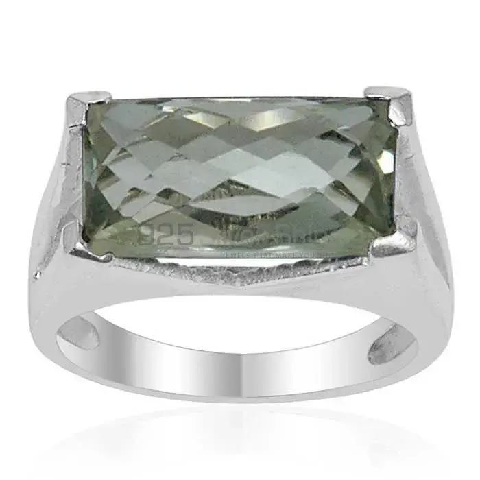 Green Amethyst Octagon Gemstone Silver Rings 925SR1524_0