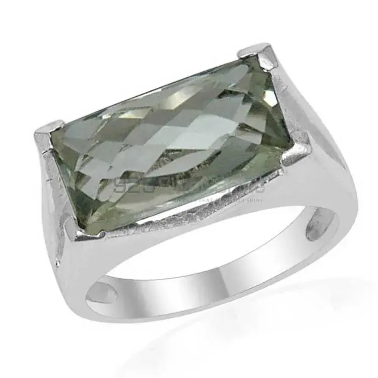 Green Amethyst Octagon Gemstone Silver Rings 925SR1524_0