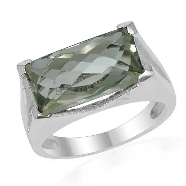 Green Amethyst Octagon Gemstone Silver Rings 925SR1524_1