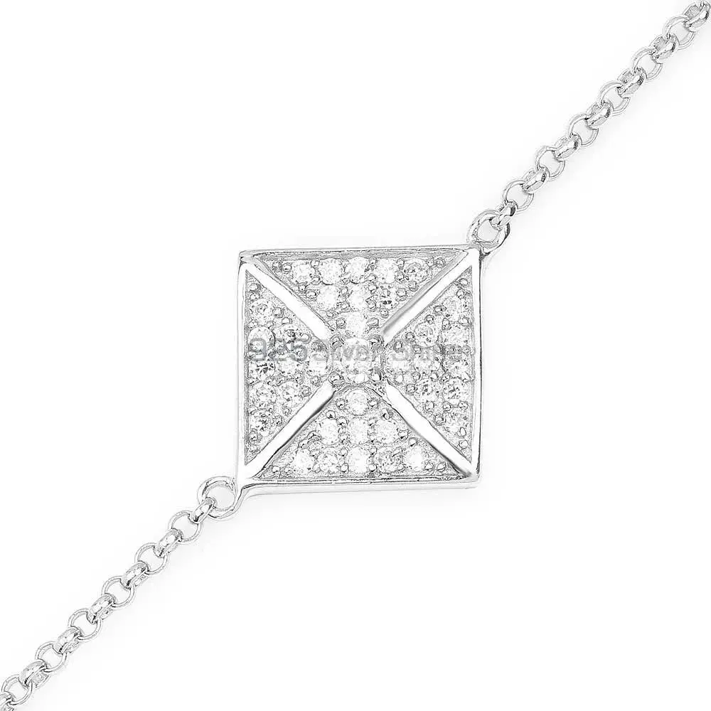 Fine Sterling Silver Bracelets In CZ Gemstone Jewelry 925SB152_1