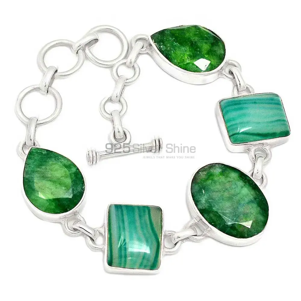 Fine Sterling Silver Bracelets In Botswana Agate, Dyed Emerald Gemstone Jewelry 925SB300