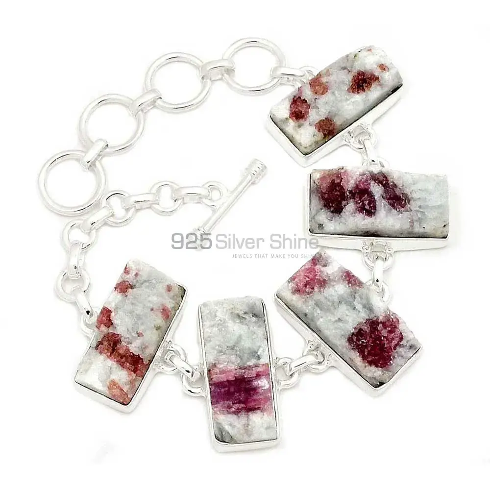 Fine Sterling Silver Bracelets In Cinnabar Gemstone Jewelry 925SB291-4
