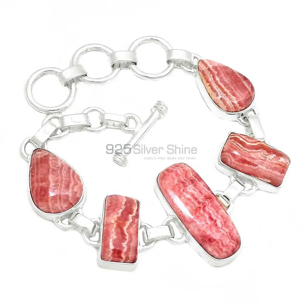Fine Sterling Silver Bracelets In Rhodochrosite Gemstone Jewelry 925SB312-4