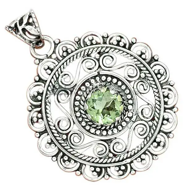 Fine Sterling Silver Pendants Wholesaler In Green Amethyst Gemstone Jewelry 925SP19-4