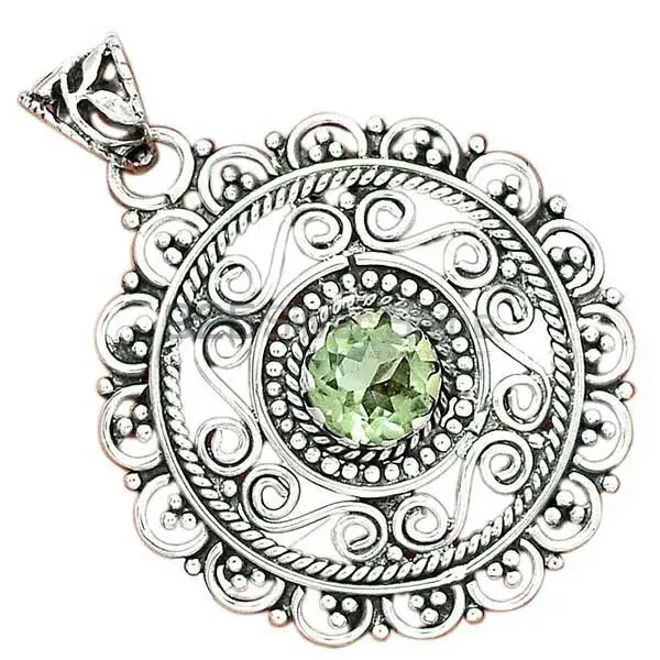 Fine Sterling Silver Pendants In Green Amethyst Gemstone Jewelry 925SP19-4_0