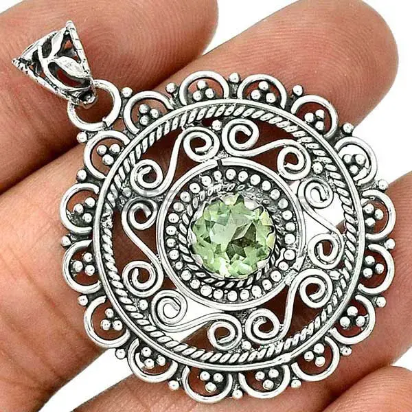 Fine Sterling Silver Pendants Wholesaler In Green Amethyst Gemstone Jewelry 925SP19-4_0