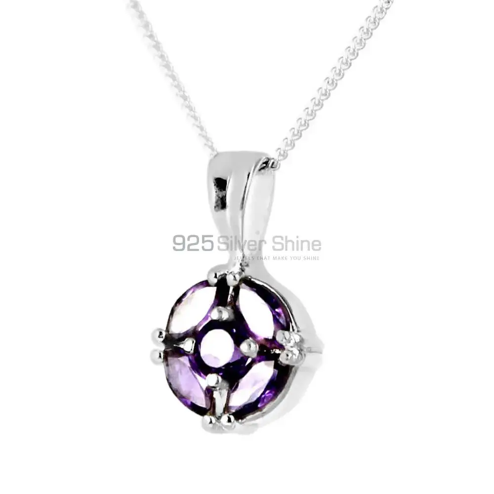 Fine Sterling Silver Pendants In Amethyst Gemstone Jewelry 925SP237-5_0
