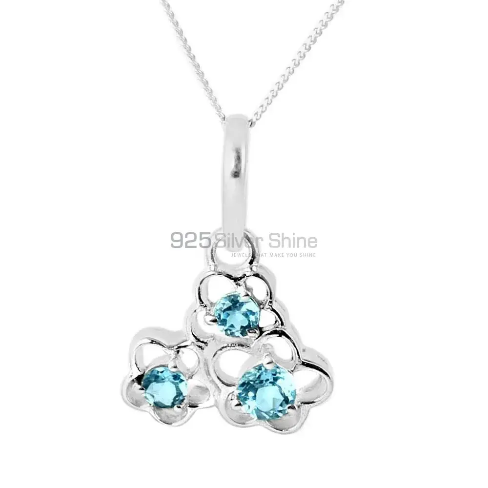 Fine Sterling Silver Pendants Wholesaler In Blue Topaz Gemstone Jewelry 925SP213-1