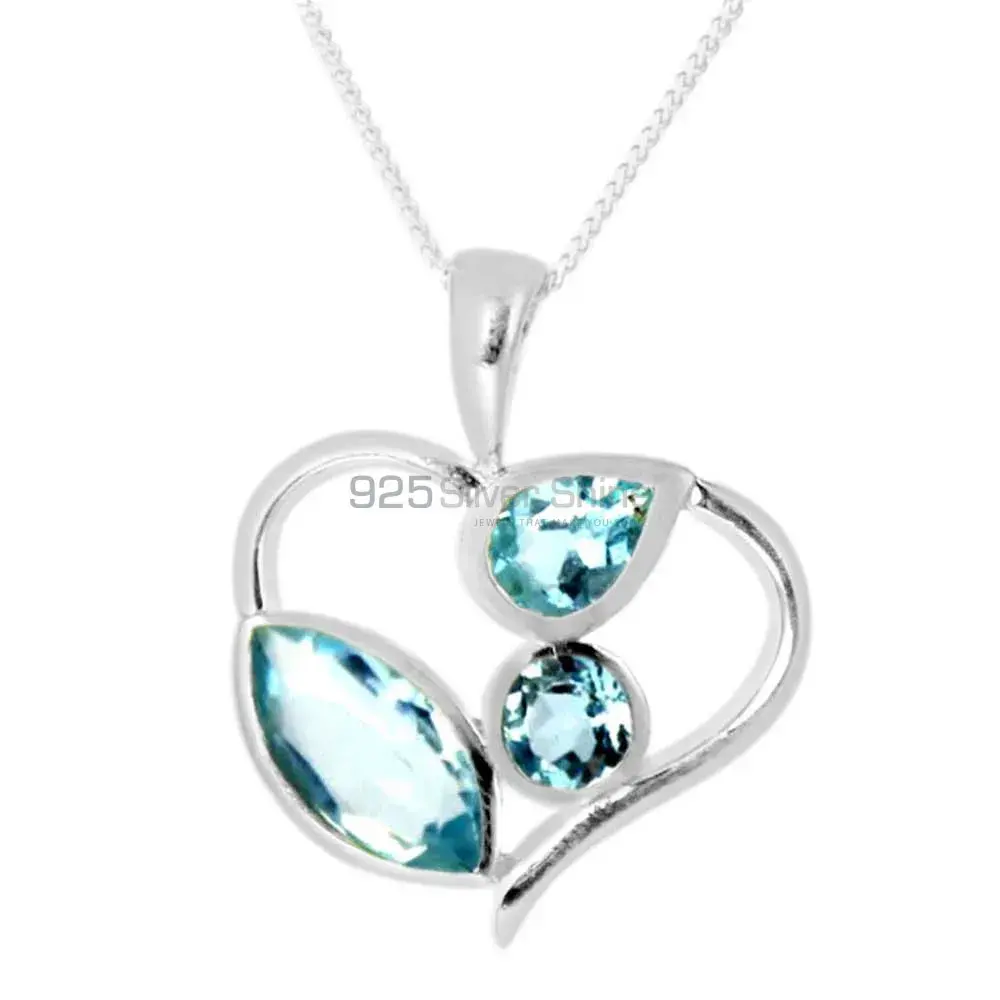 Fine Sterling Silver Pendants In Blue Topaz Gemstone Jewelry 925SP229-1_0