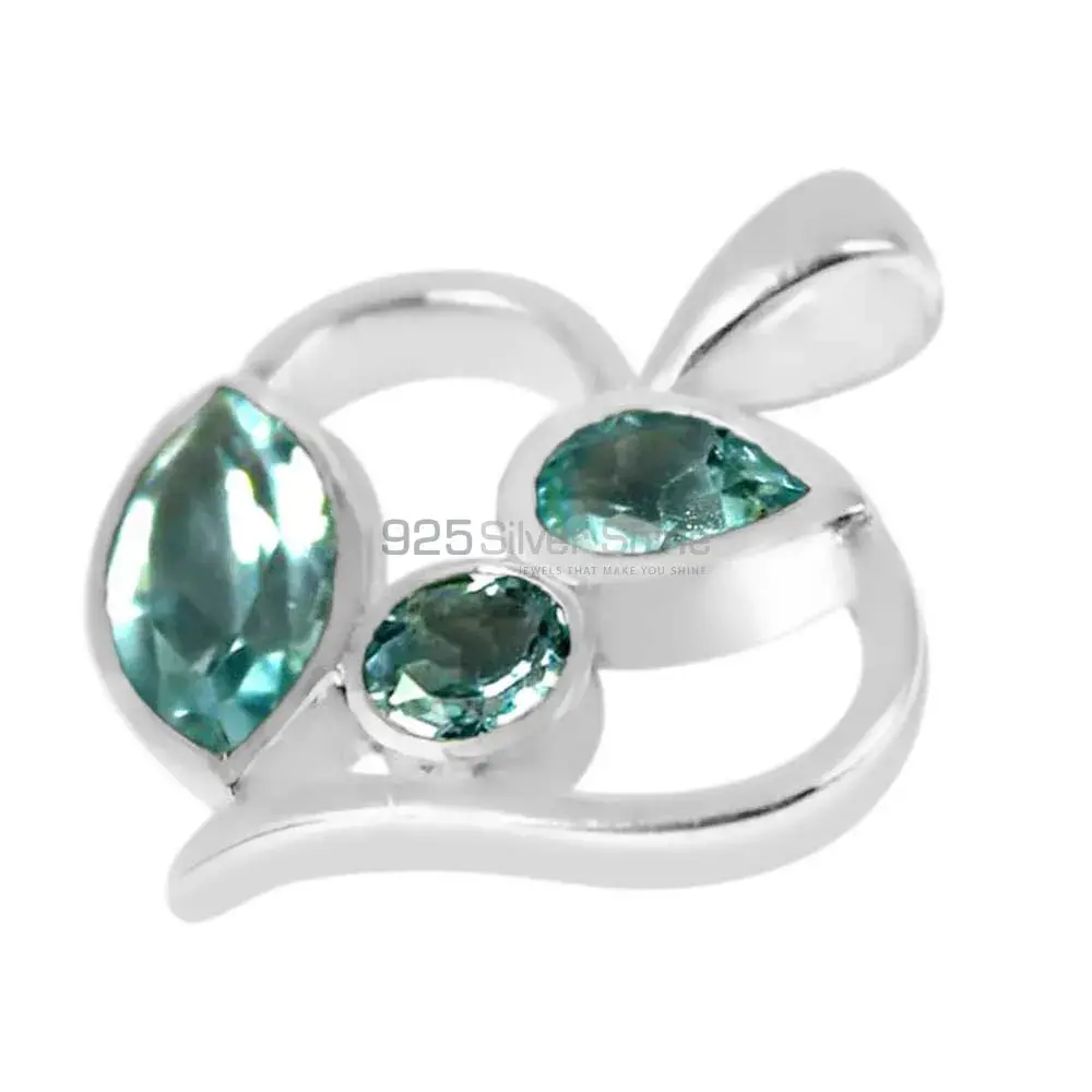 Fine Sterling Silver Pendants In Blue Topaz Gemstone Jewelry 925SP229-1_1