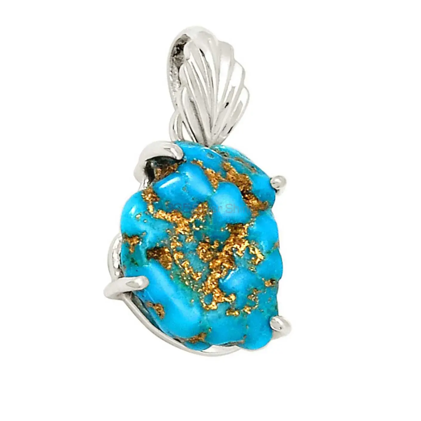 Fine Sterling Silver Pendants In Copper Turquoise Gemstone Jewelry 925SP190-2_2