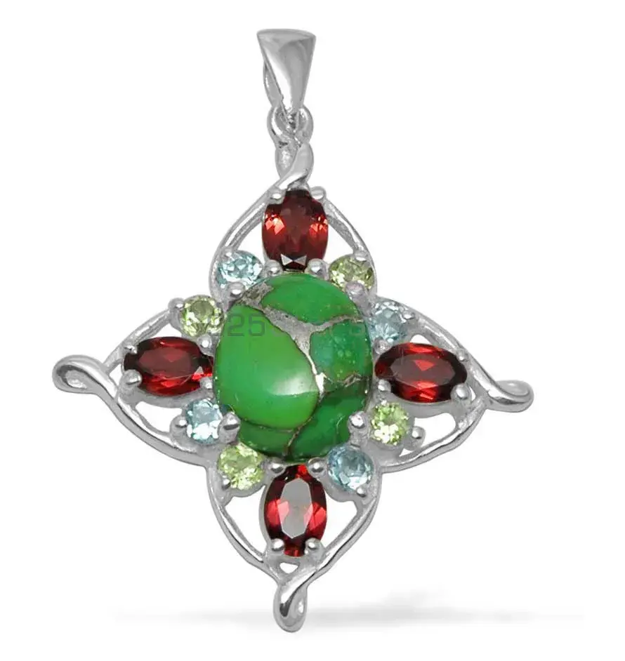 Fine Sterling Silver Pendants In Multi Gemstone Jewelry 925SP1468