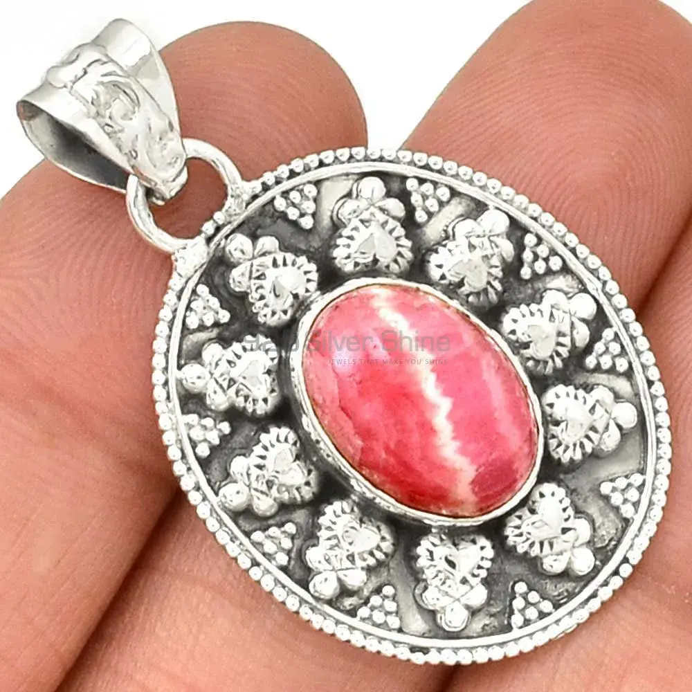Fine Sterling Silver Pendants In Rhodochrosite Gemstone Jewelry 925SP073-2_1