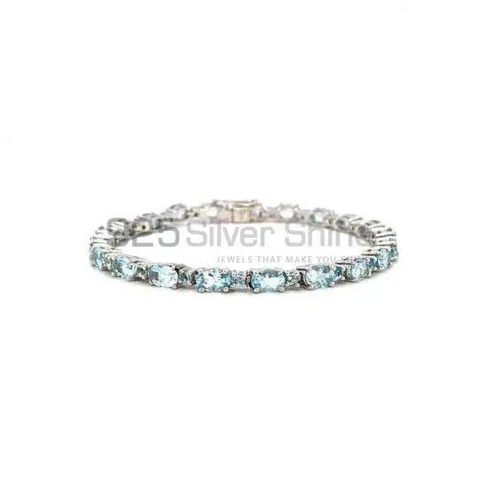 Fine Sterling Silver Tennis Bracelets In Blue Topaz Gemstone Jewelry 925SB222