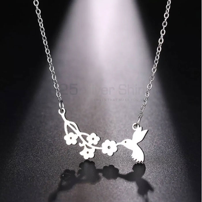 Flower & Bird Necklace, Best Collection Animal Minimalist Necklace In 925 Sterling Silver AMN97
