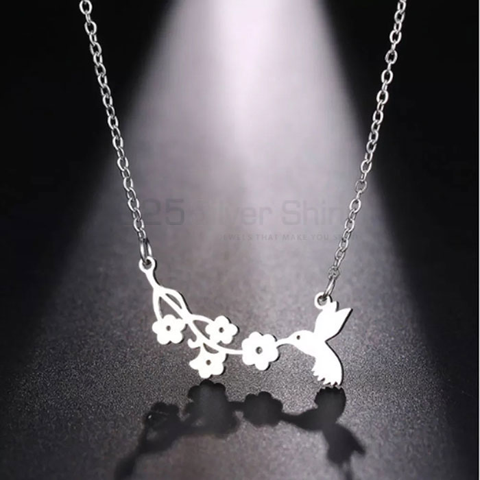 Flower & Bird Necklace, Animal Minimalist Necklace In 925 Sterling Silver AMN97