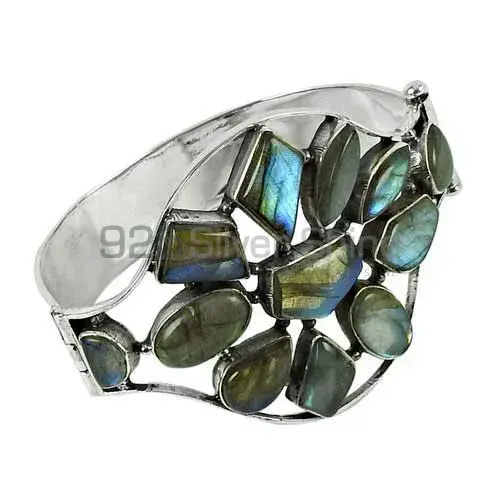 Flower 925 Sterling Silver Cuff Bangle Or Bracelets In Labradorite Gemstone 925SSB251