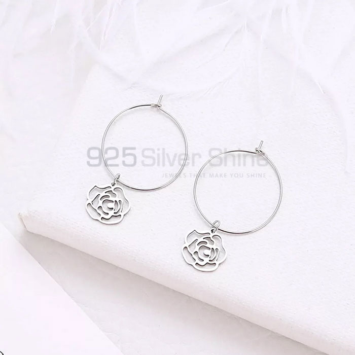 Flower Design Hoop Minimalist Earring In Sterling Silver FWME189