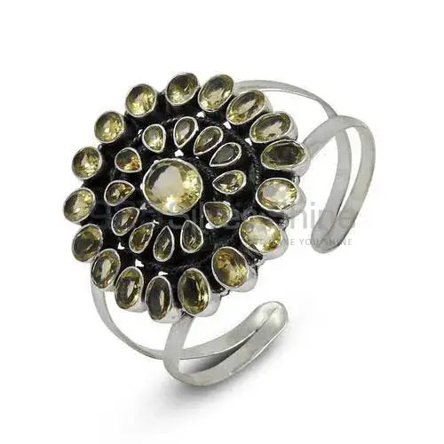 Flower Design Silver Cuff Bracelets In Faceted Citrine Gemstone 925SSB280