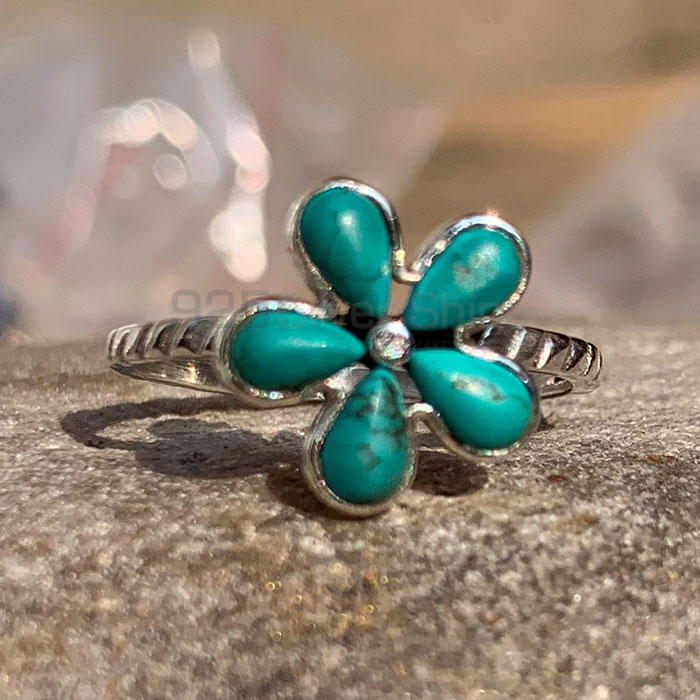 Flower Sterling Silver Ring In Turquoise Gemstone SSR136-1
