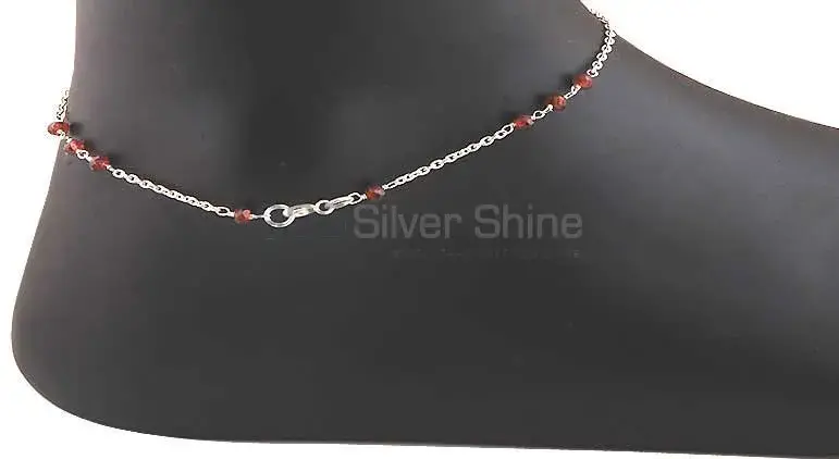Garnet Beads Stone Anklet In Solid Silver Jewelry