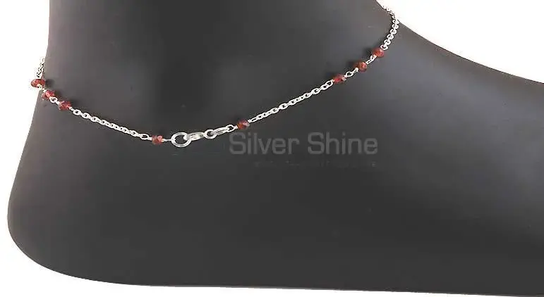 Garnet Beads Stone Anklet In Solid Silver Jewelry 925ANK157-3