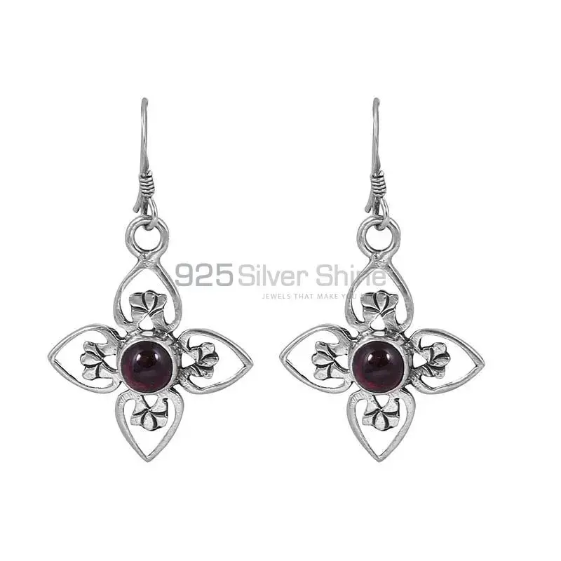 Garnet Flower Designer Earring In 925 Sterling Silver Jewelry 925SE30