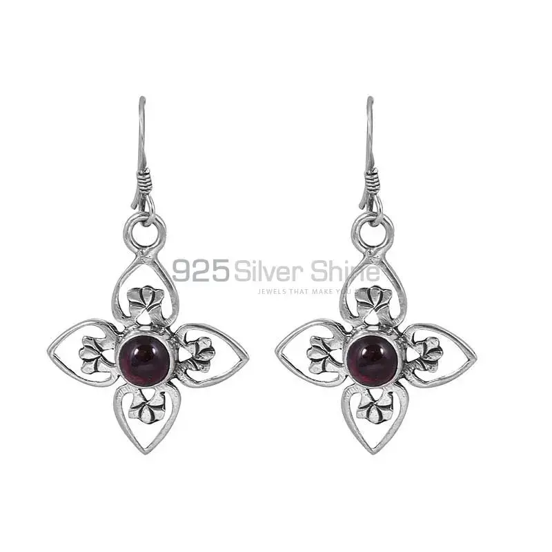 Garnet Flower Earring In 925 Sterling Silver Jewelry 925SE30_0