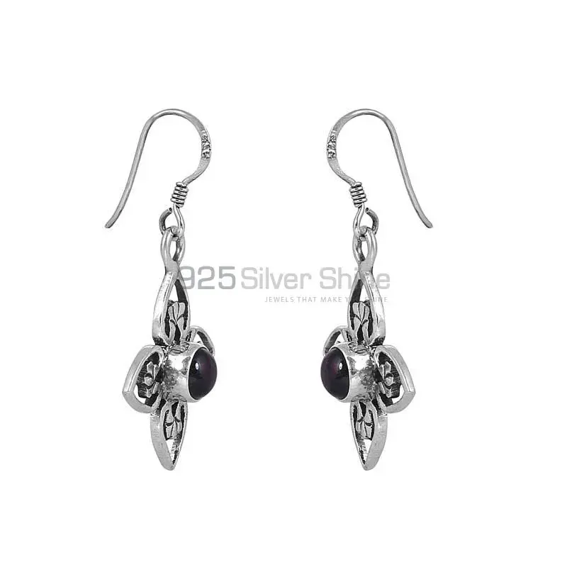 Garnet Flower Designer Earring In 925 Sterling Silver Jewelry 925SE30_0