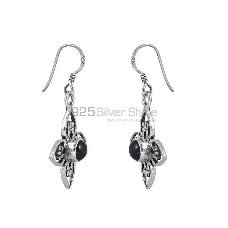 Garnet Flower Earring In 925 Sterling Silver Jewelry 925SE30_1