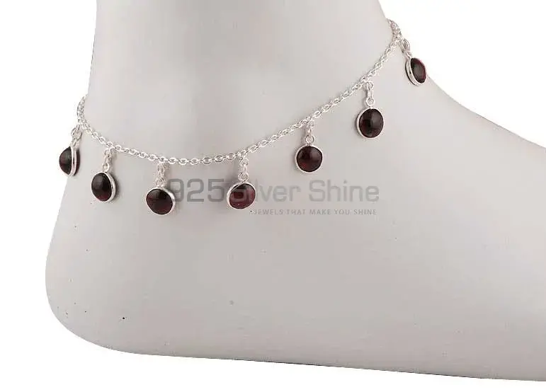 Garnet Gemstone Anklet In Solid 925 Silver Jewelry