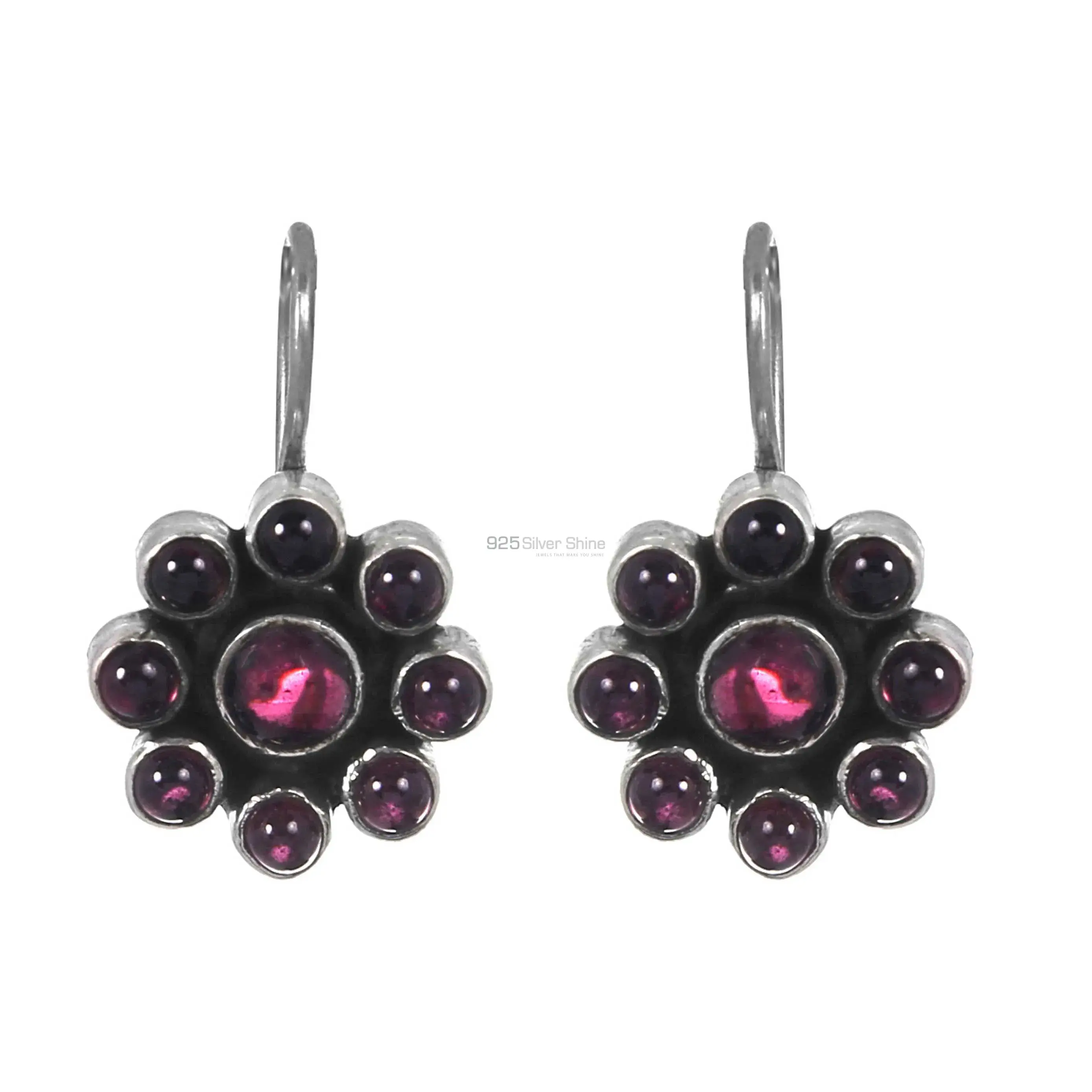 Garnet Gemstone Flower Earring In 925 Sterling Silver 925SE183