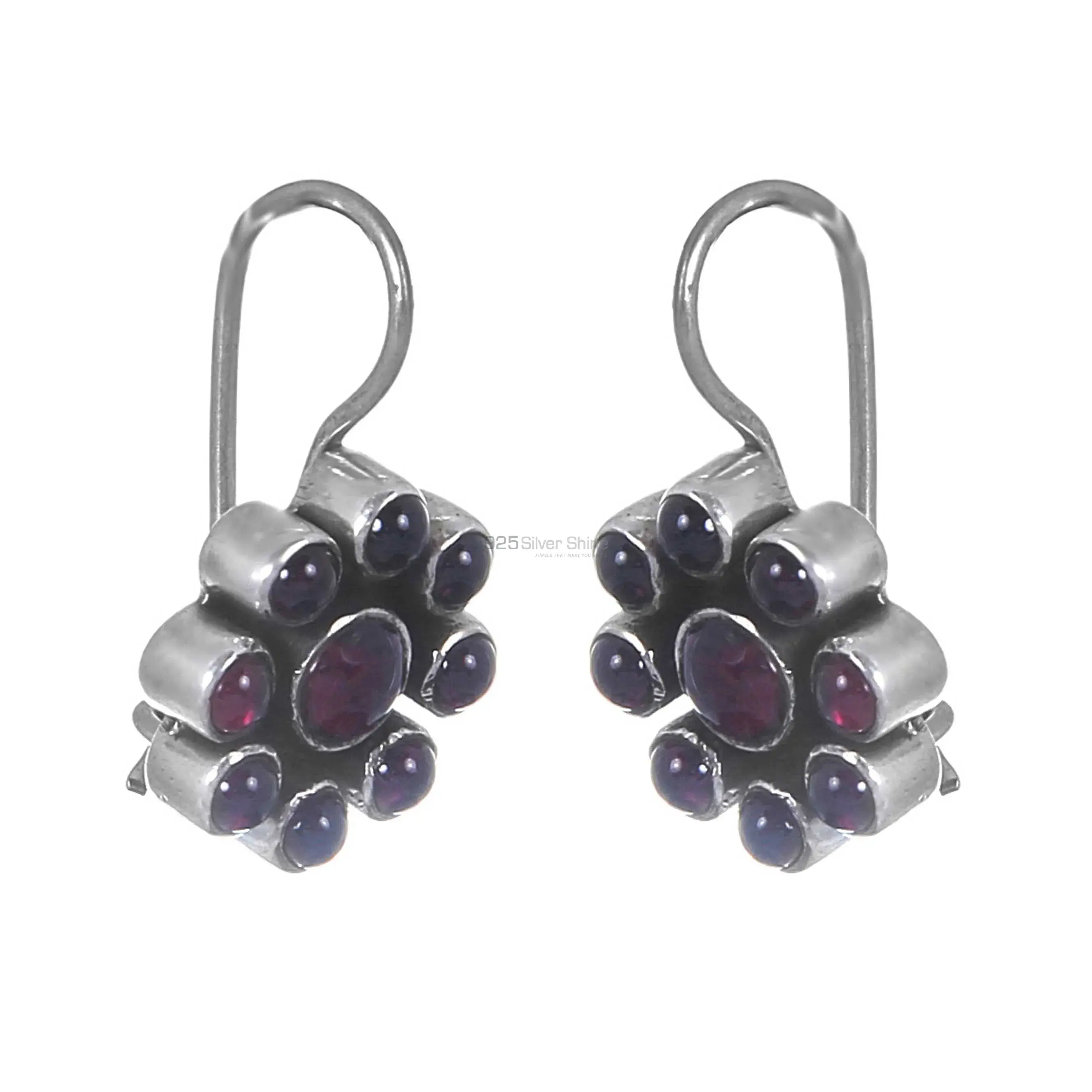 Garnet Gemstone Flower Earring In 925 Sterling Silver 925SE183_0