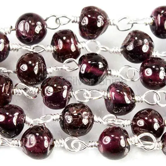 Garnet Plain Round Wire Wrapped Rosary Chain. "Wire Wrapped 1 Feet Roll Chain" 925RC137