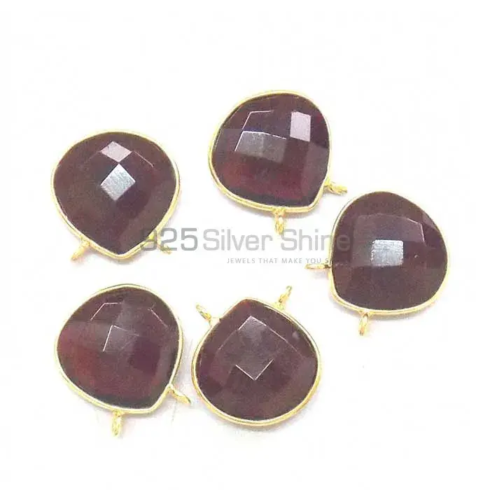 Garnet Quartz Pear Gemstone Double Bail Bezel Sterling Silver Gold Vermeil Gemstone Connector 925GC334