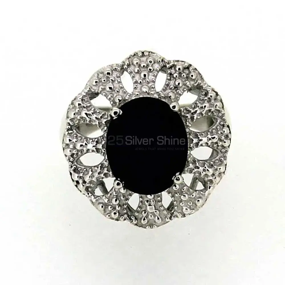 Genuine Black Onyx Gemstone Ring In 925 Sterling Silver 925SR018-2