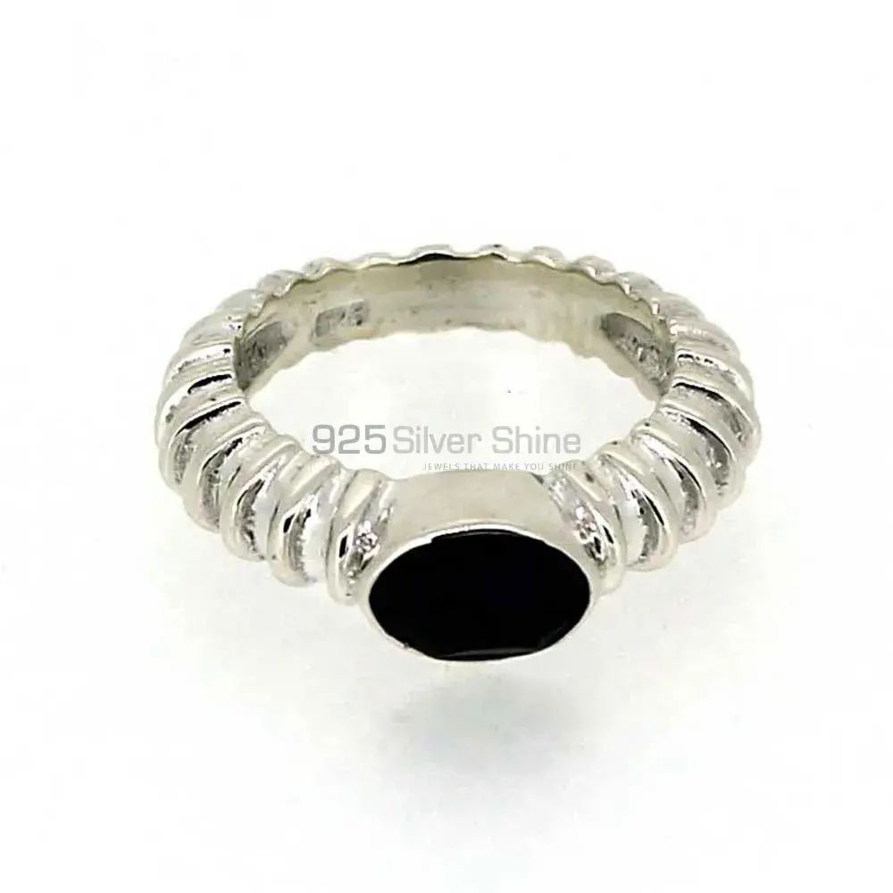 Genuine Black Onyx Semi Precious Gemstone Ring In Solid Silver 925SR025-4