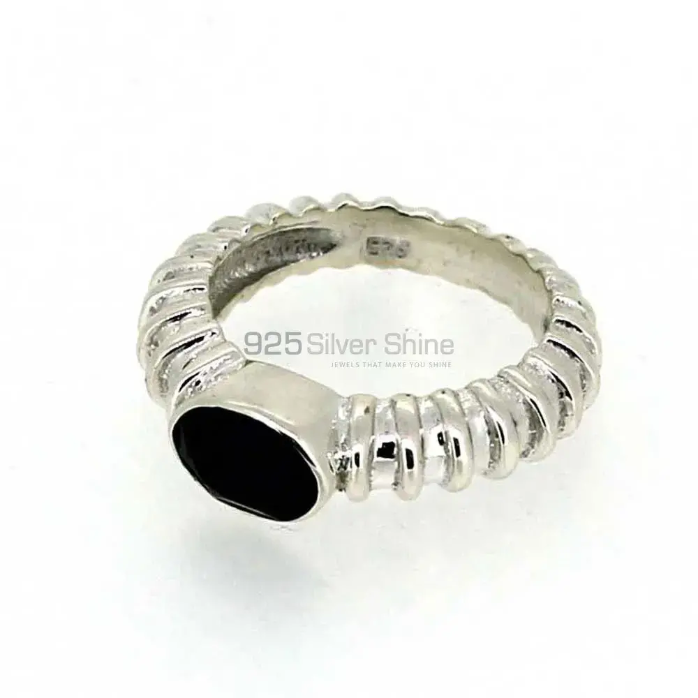 Genuine Black Onyx Semi Precious Gemstone Ring In Solid Silver 925SR025-4_2