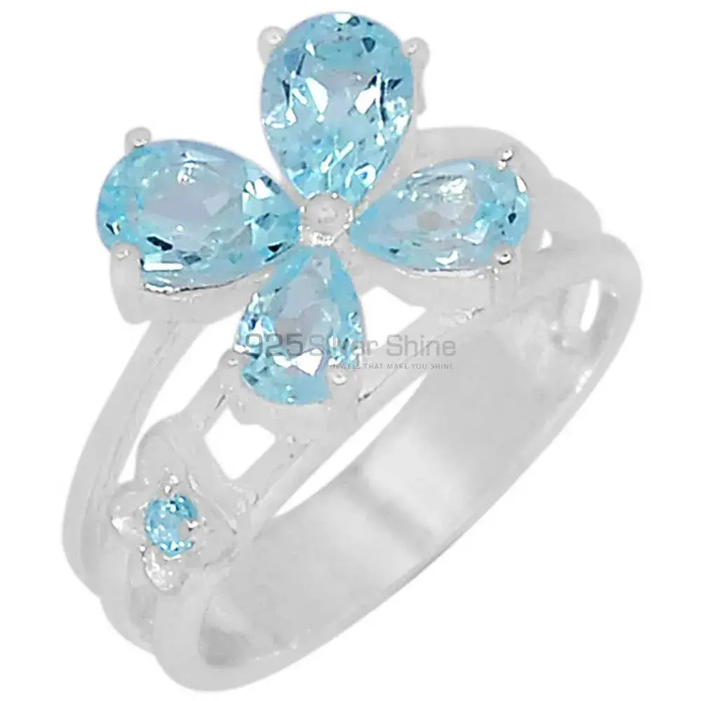 Genuine Blue Topaz Semi Precious Gemstone Ring In Solid Silver 925SR097-5