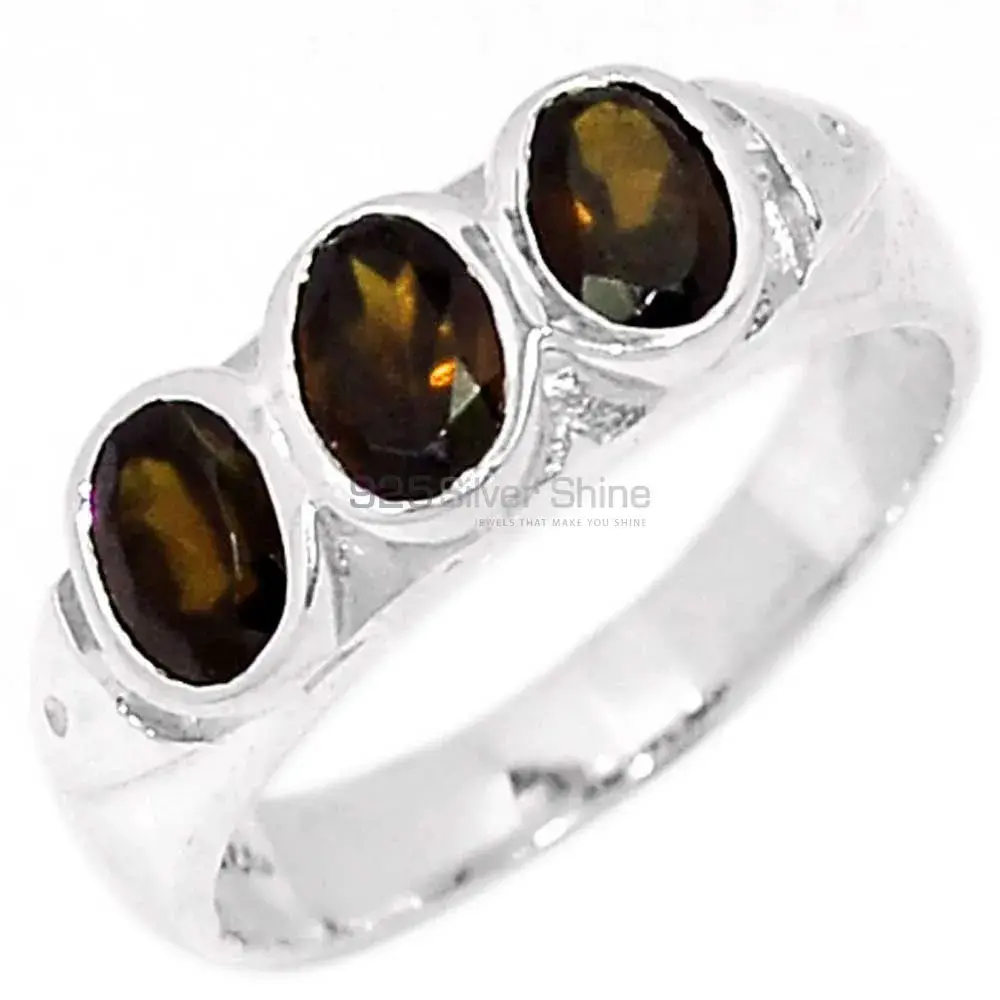 Genuine Smoky Quartz Semi Precious Gemstone Ring In Solid Silver 925SR079-2