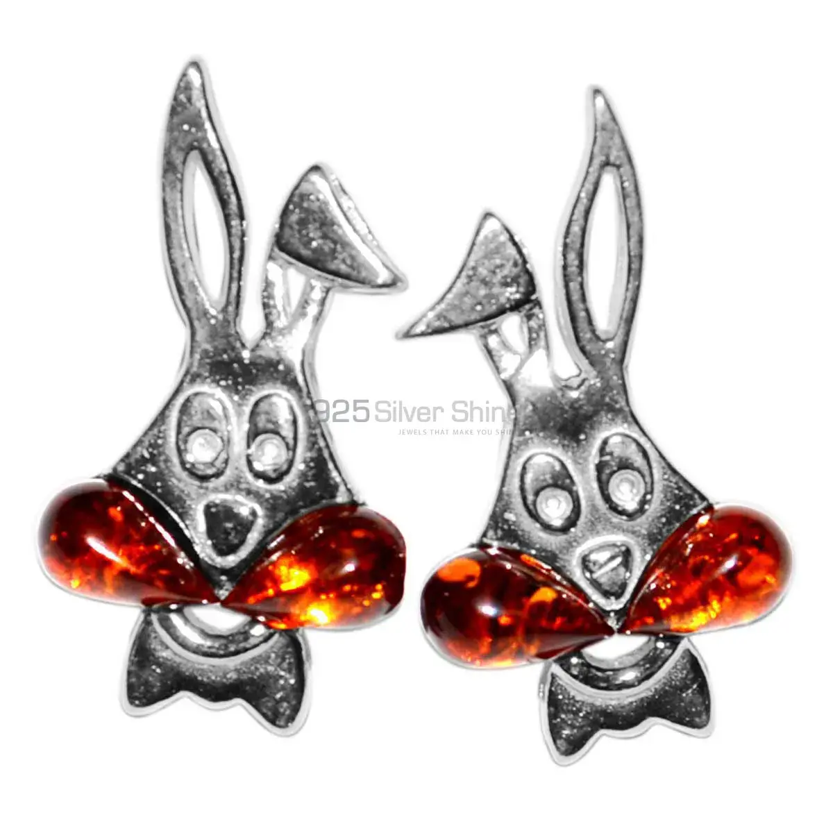 Genuine Amber Gemstone Earrings In 925 Sterling Silver Jewelry 925SE2929_1