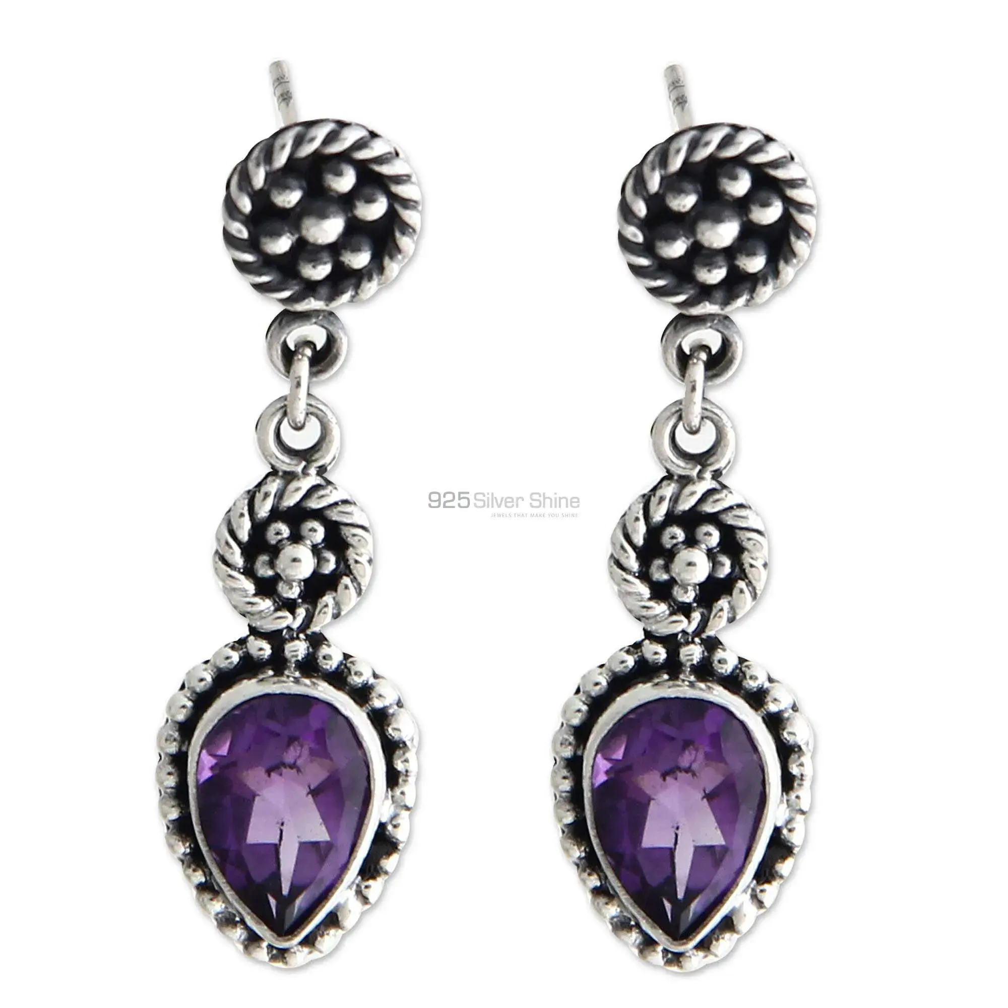 Genuine Amethyst Gemstone Earrings In Fine 925 Sterling Silver 925SE2009