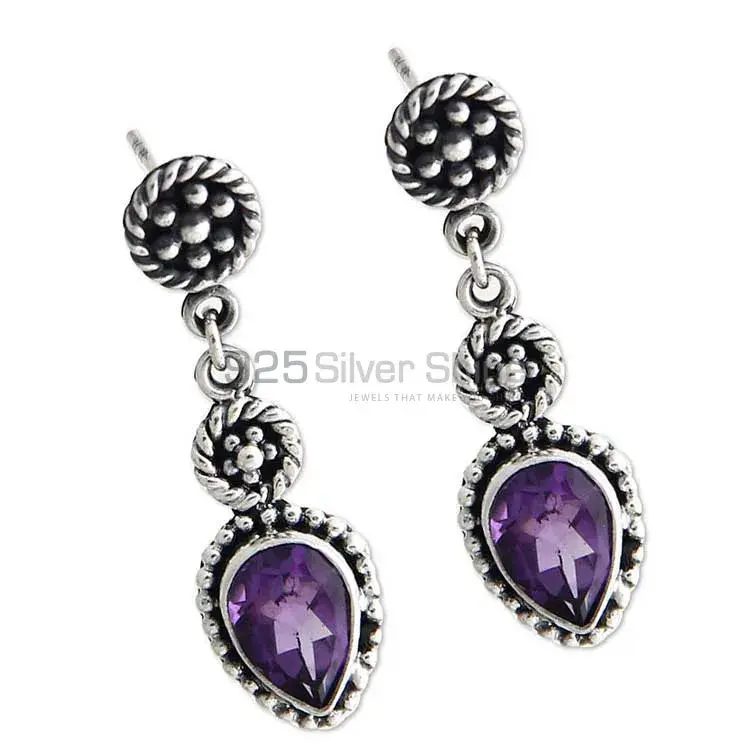 Genuine Amethyst Gemstone Earrings In Fine 925 Sterling Silver 925SE2009_1