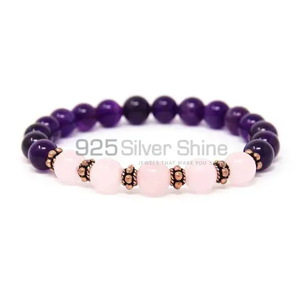 Genuine Amethyst-Rose Quartz Gemstone Beads Bracelets 925BB108
